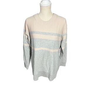 Toad & Co Plateau LS Crew Grey & Blush Striped Lambswool Nylon Mix Sweater Sz L